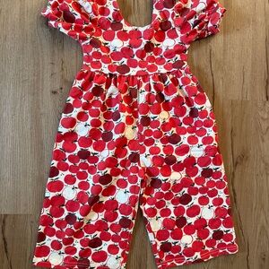 Ollie Jay boutique Apple Print Kids Jumpsuit size 3T